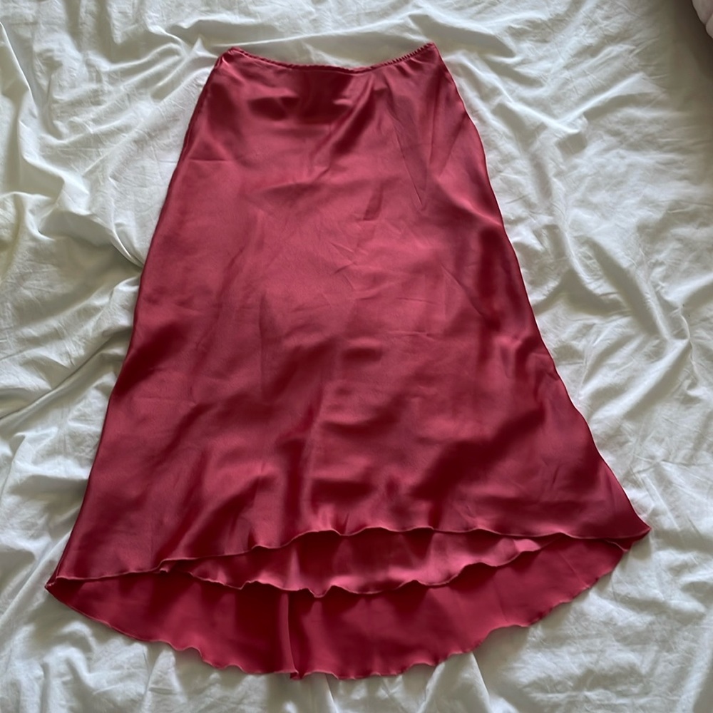 Abercrombie & Fitch Elastic Band Pink Midi Satin Skirt